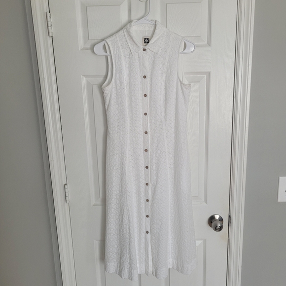 Anne Klein White Embroided Shortsleeves Midi Dress SIZE 4 - Picture 1 of 16